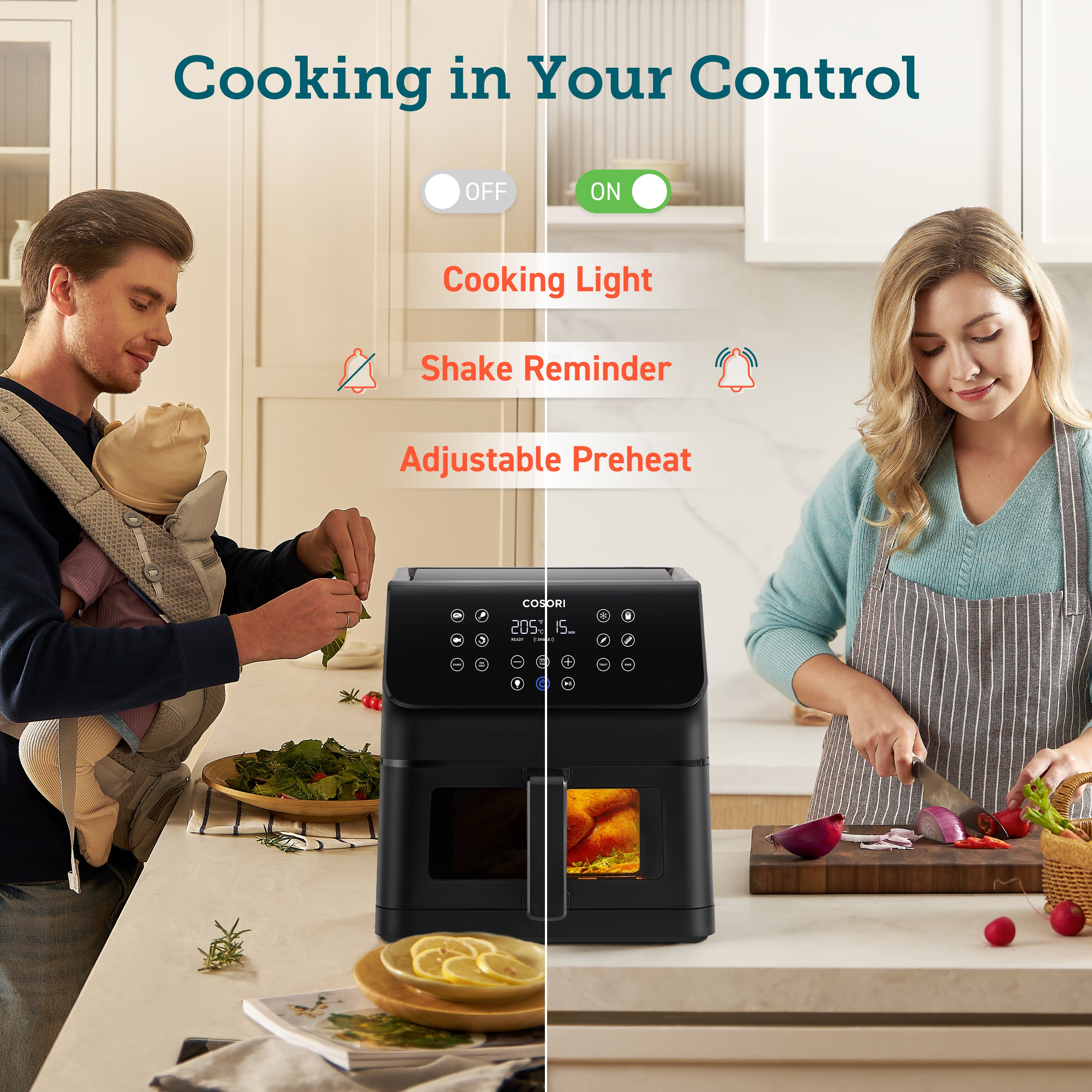 COSORI Premium II Plus 6.2-Litre Air Fryer with cooking features and user-friendly controls.