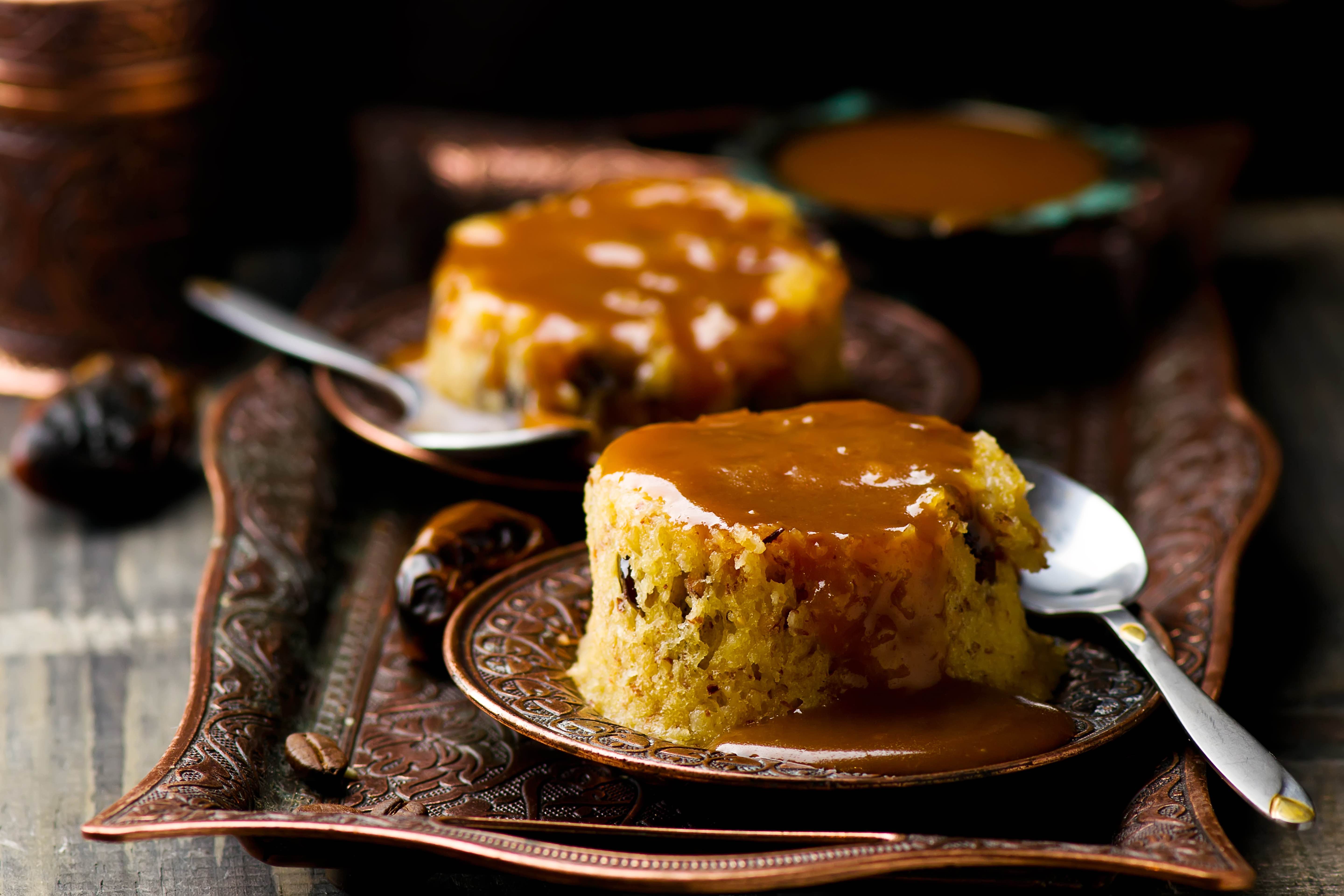 Tahini & Pomegranate Sticky Toffee Pudding + Vegan Peach Melba Crumble